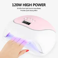 120W UV Nail Lamp with LCD Display Adjustable Timer Quick Drying for Nails & Toes – DIY Manicure Tools Set - Pink 203