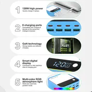 Relife Q2 120W 8-Ports RGB Atmosphere Lighting Desktop Charger with PD100W Charging 174