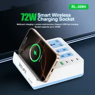 Relife RL-309H 72W QC&PD Integrated Fast Charger Smart Socket with 15W Wireless Charging 134