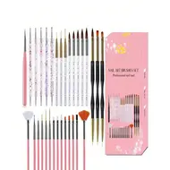 31Pcs Nail Art Brush Design Tip Painting Drawing Carving Dotting Pen FlatFan Liner Acrylic Gel UV Polish Manicure Tools - Pink 29000323