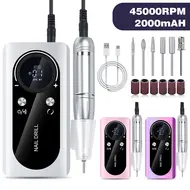​45000RPM Electric Nail Drill Machine With LCD Display Low Noise Rechargeable Manicure Machine For Polishing Gel Nail Polish - Pink 300