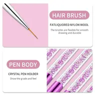 5/7/9/11/15/20mm Nail Art Liner Brushes Painting Flower French Stripes Line Grid UV Gel Pen Crystal Rhinestone Acrylic Tools 317