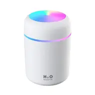 300ml USB Air Humidifier Small Portable Colourful Ambient Light Continuous Intermittent Mist Mute Humidification Timer Power Off - White 331