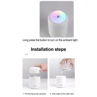 300ml USB Air Humidifier Small Portable Colourful Ambient Light Continuous Intermittent Mist Mute Humidification Timer Power Off - White 331