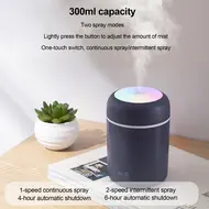 300ml USB Air Humidifier Small Portable Colourful Ambient Light Continuous Intermittent Mist Mute Humidification Timer Power Off - White 331