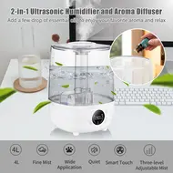 ​4L Bedroom Humidifier Ultrasonic Humidifier Aroma Diffuser Touch Control Buttons with LCD Screen Remote Control Extra Long Hose Nozzle Ultra Silent Timer 3 Mist Modes Auto Standby 347