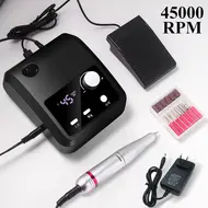 45000RPM Professional Nail Drilling Machine with Base Large LCD Screen Electric Manicure Polisher Nail Sander Salon Tool - Black 266