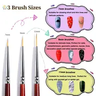 3Pcs Nail Brushes Line Drawing Nail Painting Pen Professional Nail Art DIY Set Acrylic Manicure French Thin Stripe Design Tools 329