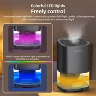 Home Dehumidifier 34 OZ Water Tank Portable Small Dehumidifier for Bedroom Bathroom Basement Silent with Auto Shut Off 7 Colours RGB LED Light 346