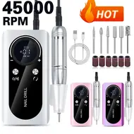 ​45000RPM Electric Nail Drill Machine With LCD Display Low Noise Rechargeable Manicure Machine For Polishing Gel Nail Polish - Pink 300