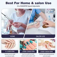 ​45000RPM Electric Nail Drill Machine With LCD Display Low Noise Rechargeable Manicure Machine For Polishing Gel Nail Polish - Pink 300