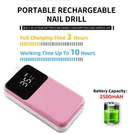 Professional Electric Nail Drill Machine 35000RPM Rechargeable Nail File Nails Accessories Gel Nail Polish Sander Low Noise - White 284