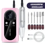 ​45000RPM Electric Nail Drill Machine With LCD Display Low Noise Rechargeable Manicure Machine For Polishing Gel Nail Polish - Pink 300