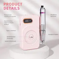 45000RPM Electric Professional Nail Drill Machine Portable Rechargeable Low Noise Nail Sander File for Manicure Salon Tool - Pink 298