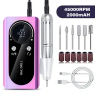 ​45000RPM Electric Nail Drill Machine With LCD Display Low Noise Rechargeable Manicure Machine For Polishing Gel Nail Polish - Pink 300