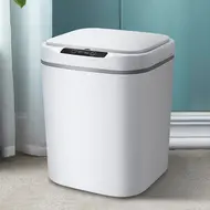 ​15L Touch free Smart Knock Induction Trash Bin with Infrared Motion Sensor Garbage Can - White 452