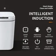 ​15L Touch free Smart Knock Induction Trash Bin with Infrared Motion Sensor Garbage Can - White 452