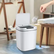 ​15L Touch free Smart Knock Induction Trash Bin with Infrared Motion Sensor Garbage Can - White 452