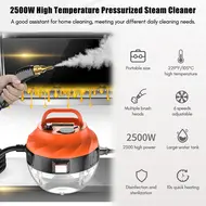​2500W Handheld Steam Cleaner High Temperature Pressurised Steam Cleaner with Brush Heads - Red 394