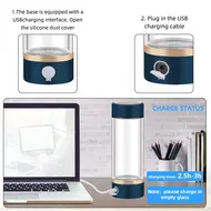 420ml Glass Cup Portable Rechargeable Hydrogen Rich Water Generator Bottle - Blue 424