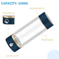 420ml Glass Cup Portable Rechargeable Hydrogen Rich Water Generator Bottle - Blue 424