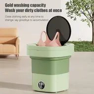8L Portable Mini Washing Machine with UV Sterilization Foldable Spin Dryer Drain Basket & Hose for Travel & Housing -  Green 419