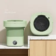 8L Portable Mini Washing Machine with UV Sterilization Foldable Spin Dryer Drain Basket & Hose for Travel & Housing -  Green 419