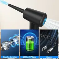 ​Air Duster Inflatable Vacuum Pump 3 IN 1 with Light 3 Gears Adjustable 50000RPM Rechargeable Cordless Air Blower with Brushed Motor 6 Nozzles for PC Keyboard Cleaning Swim Ring Inflatable Vacuum Bags - 2Pcs 406