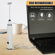 ​Electric Handheld Egg Whisk Milk Frother Foam Maker USB Rechargeable 3 Speed Mixer with 2 Stainless Steel Whisks for Cappuccinos Latte Hot Chocolate Milkshakes & Egg Mix 369
