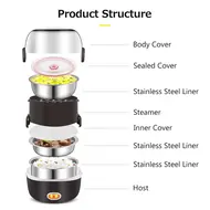 ​Electric Lunch Box Three Layer Stainless Steel Plug In Thermal Insulation Heating Lunch Box for Office Workers 368