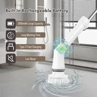 Electric Spin Scrubber Handheld Cordless Electric Cleaning Brush 2 Speed Adjustable with Extension Rod & 6 Replaceable Brush Heads for Bathroom Bathtub Toilet Wall Tile Floor & Window 422