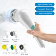Electric Spin Scrubber Multifunctional Cleaning Brush  Cordless Handheld with 5 Heads for Kitchen Bathroom Wall Window Tile Floor Bathtub & Car Cleaning 412