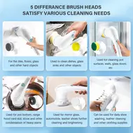 Electric Spin Scrubber Multifunctional Cleaning Brush  Cordless Handheld with 5 Heads for Kitchen Bathroom Wall Window Tile Floor Bathtub & Car Cleaning 412