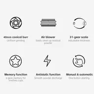 ​HiBREW G3A Coffee Grinder 40mm Conical Burr Air Blower 31 gear Scale Memory Antistatic Manual Auto Visual Bean Storage - Beige 443