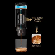 ​Portable Electric Espresso Coffee Machine Cordless 18Bar 2 IN 1 Coffee Maker with Powder Capsule Bin 2500mAh Battery Auto Brew & Single Serve - White 448