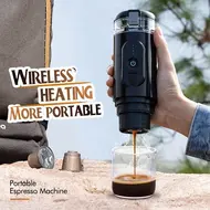 ​Portable Electric Espresso Coffee Machine Cordless 18Bar 2 IN 1 Coffee Maker with Powder Capsule Bin 2500mAh Battery Auto Brew & Single Serve - White 448