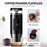 ​Portable Electric Espresso Coffee Machine Cordless 18Bar 2 IN 1 Coffee Maker with Powder Capsule Bin 2500mAh Battery Auto Brew & Single Serve - White 448