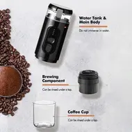 ​Portable Electric Espresso Coffee Machine Cordless 18Bar 2 IN 1 Coffee Maker with Powder Capsule Bin 2500mAh Battery Auto Brew & Single Serve - White 448