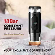 ​Portable Electric Espresso Coffee Machine Cordless 18Bar 2 IN 1 Coffee Maker with Powder Capsule Bin 2500mAh Battery Auto Brew & Single Serve - White 448