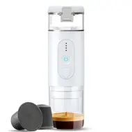 ​Portable Electric Espresso Coffee Machine Cordless 18Bar 2 IN 1 Coffee Maker with Powder Capsule Bin 2500mAh Battery Auto Brew & Single Serve - White 448