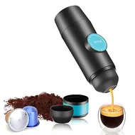 ​Portable Electric Espresso Coffee Machine Cordless 2 IN 1 Double Serve Mini Coffee Maker with 15Bar Pump Auto Brew 2000mAh Battery & Coffee Powder Capsule Bin - Blue 450