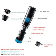 ​Portable Electric Espresso Coffee Machine Cordless 2 IN 1 Double Serve Mini Coffee Maker with 15Bar Pump Auto Brew 2000mAh Battery & Coffee Powder Capsule Bin - Blue 450