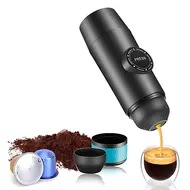 ​Portable Electric Espresso Coffee Machine Cordless 2 IN 1 Double Serve Mini Coffee Maker with 15Bar Pump Auto Brew 2000mAh Battery & Coffee Powder Capsule Bin - Black 449