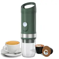 ​Portable Electric Espresso Coffee Machine Cordless 3oz Single Serve Mini Maker with 3 IN 1 Coffee Powder/N/DG Capsule 20Bar Pump Rechargeable 9600mAh Battery for Heat and Cold Brew - Green 446