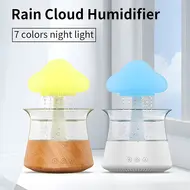 ​Rain Cloud Humidifier Water Drip 5H Timer Aromatherapy Essential Oil Diffuser with 7 LED Nighttime - Brown 358