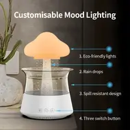 ​Rain Cloud Humidifier Water Drip 5H Timer Aromatherapy Essential Oil Diffuser with 7 LED Nighttime - Brown 358