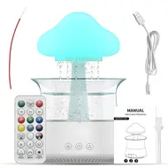 ​Rain Cloud Humidifier Water Drip 5H Timer Aromatherapy Essential Oil Diffuser with 7 LED Nighttime - Brown 358