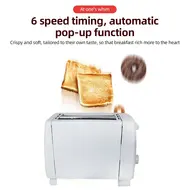 ​Small Stainless Steel Bread Toaster 2 Slice Wide Slot with 6 Preset Temperature and Timing Manual Stop Removable Crumb Tray for Home Kitchen Office - White 366