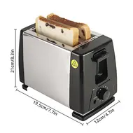 ​Small Stainless Steel Bread Toaster 2 Slice Wide Slot with 6 Preset Temperature and Timing Manual Stop Removable Crumb Tray for Home Kitchen Office - White 366