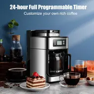​1050W Programmable Coffee Maker with Timer 1.2L Large Capacity 2-8 Cups Grind and Brew Automatic Drip Coffee Machine with BuiltIn Burr Coffee Grinder 483